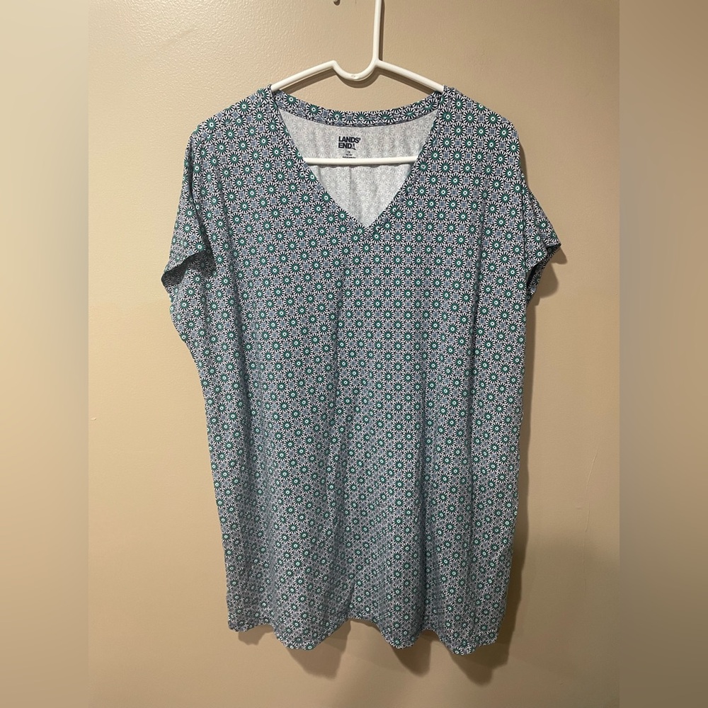Lands' End Women's Blue and Green Geometric Blouse